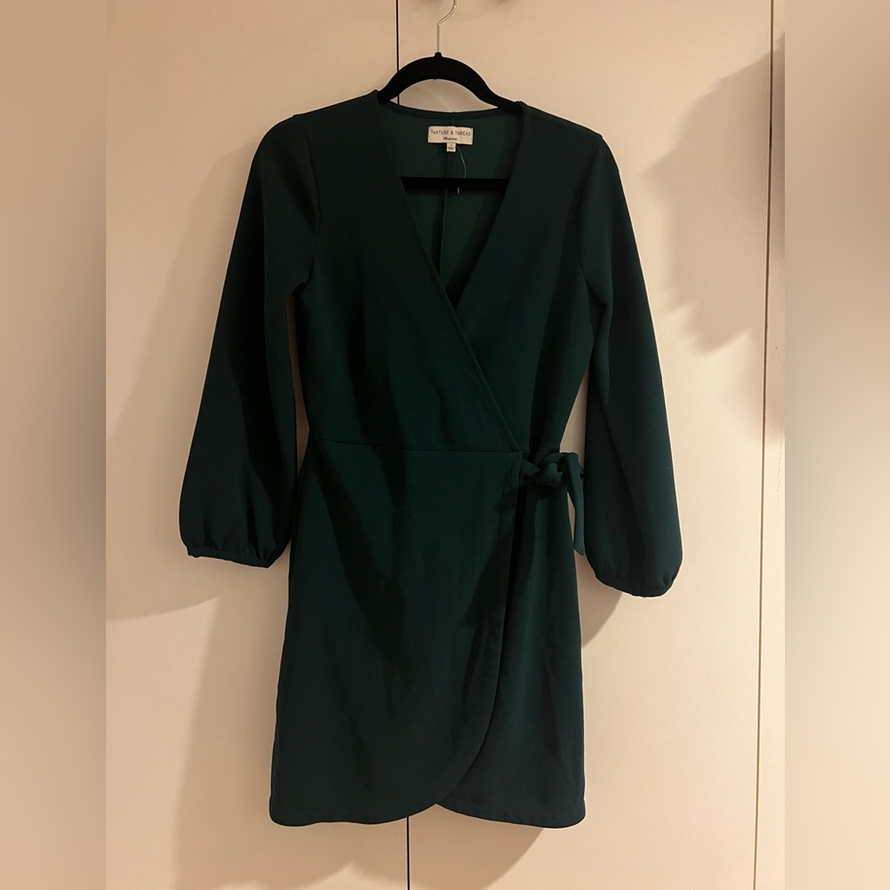 Madewell texture + thread Green Sheath Dress with Bishop Sleeves